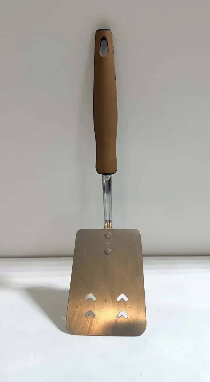 Vintage EKCO Stainless Steel Flipper Spatula with Faux Wood Grain Handle